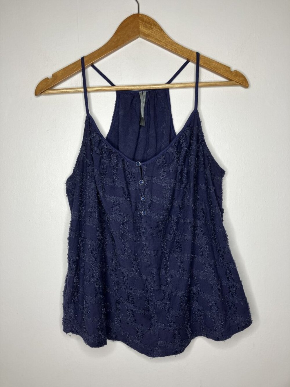Anthropologie Textured Racerback Tank Top Blouse Large Blend Button Front